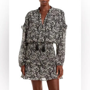 Aqua Printed Ruffle Mini Dress Brown Black & White Print Bloomingdale’s Size XS